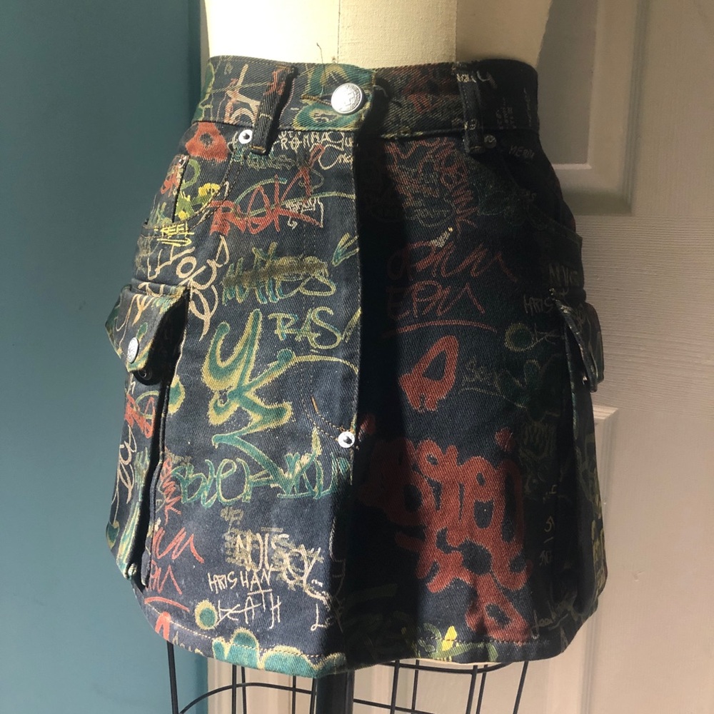 VINTAGE Gaultier Jeans Denim Graffiti Skirt
